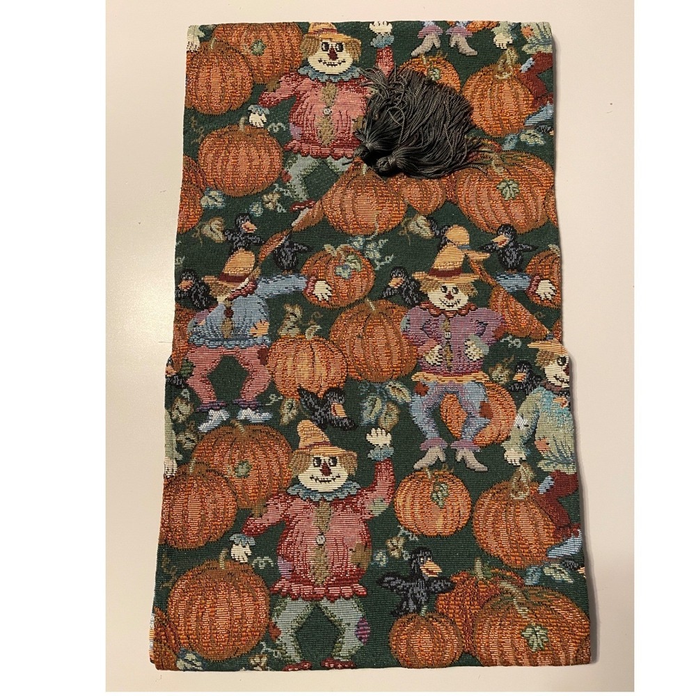 Table Runner Unisex OS Green Excellent Woven Tapestry Pumpkin Harvest